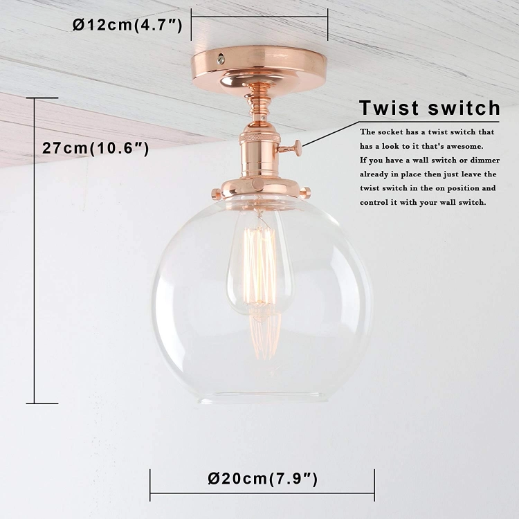 Jlc-G016 Vintage Ceiling Light 1-Lights Pendant Lighting Chandelier Globe Clear Glass