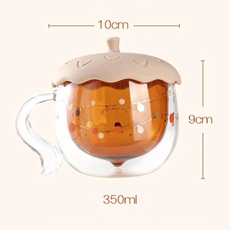 Promotional Double Wall Cartoon Christmas Milk Coffee Beer Tea Glass Cup Mug with Handle and Silicone Lid