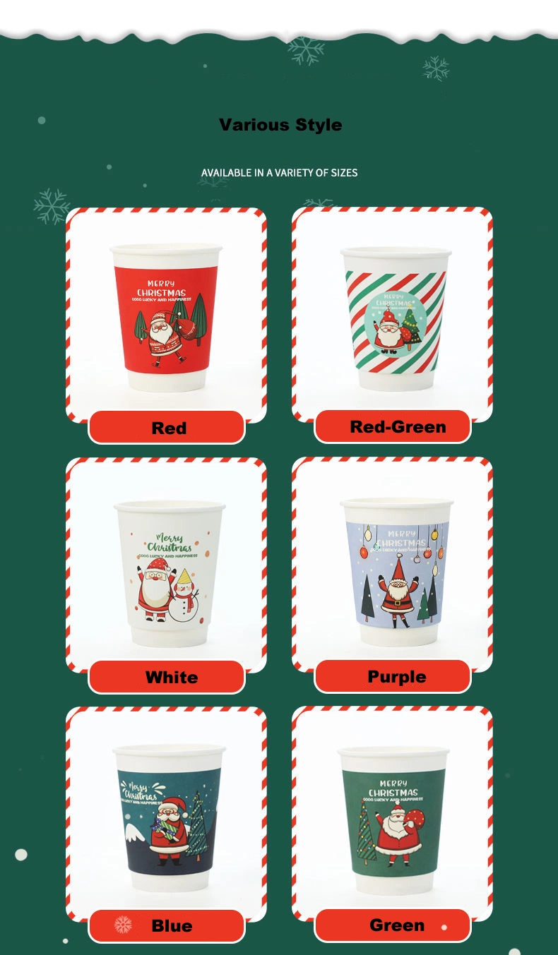 Manufacturer Custom PLA Coated Disposable Coffee Cup 6 8 12 16oz Christmas Paper Cups Christmas Decoration Tableware Paper Cup